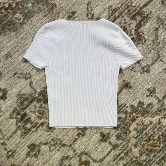 White Ribbed Square Neck Top - Picture 3 of 4